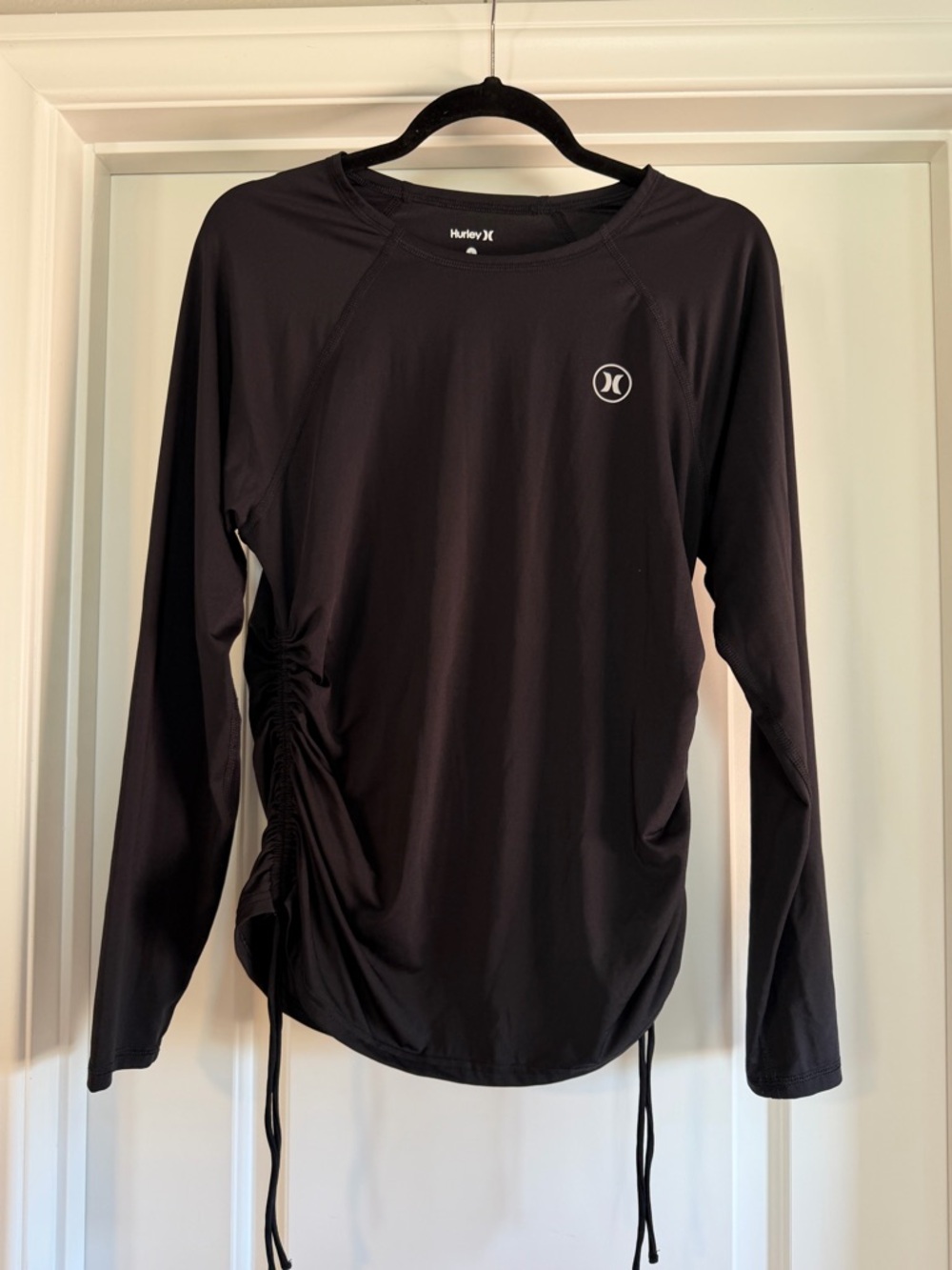 Hurley Black Long Sleeve Active Top with Side Drawstring- rash guard
